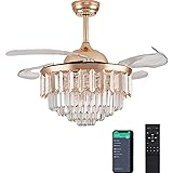 Trssdre 48" Dimmable Gold Fandelier Crystal LED