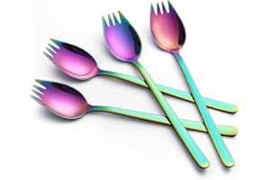 YFWOOD Sporks, 4-Pack 18/10 Stainless Steel Sporks 7.4 Inches Long Handle Dessert Spoons Ice Cream Spoons Salad Forks Flatwar