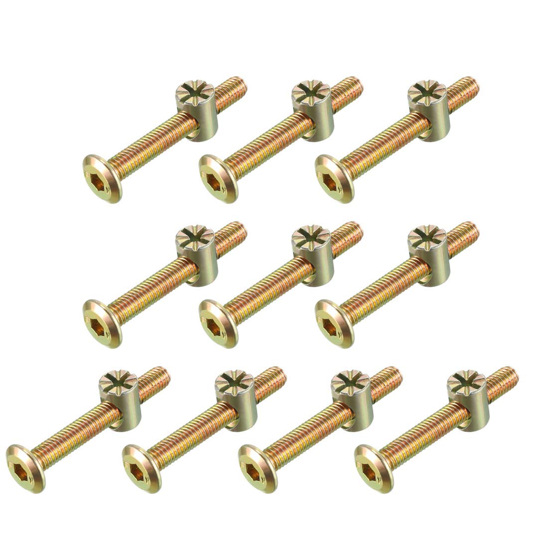 sourcing map M6x45mm Furniture Bolt Nut Set Hex Socket Screw with Barrel Nuts for Beds Headboards Chairs 10 Sets