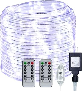 YDHOK 335 LEDs/66FT 8 Modes Plug in/Adapter Rope Lights,Waterproof Clear Tube Copper Wire Lights with Remote for Garden,Patio,Fence,Deck,Walks,Path,Holiday Decor(Warmwhite/White/Multi Color) (White)