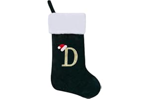 CRSTAFU Monogram Christmas Stockings Personalized, 20 Inches Family Initial Xmas Stockings, Super Soft White Plush Cuff with Deluxe Green Velvet Body and Gold Letter(D)