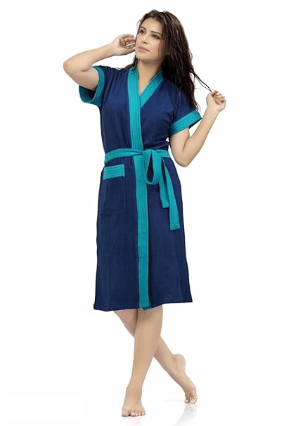 Be You Fashion Double Shaded Frozi Cotton Bathrobe (Dark Blue)