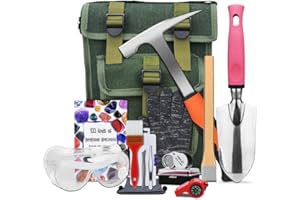 HEAR XSUS 14 PCS Geology Rock Pick Hammer Kit, Gold Mining & Prospecting Equipment Tool, Musette Bag, 22oz Hammer & Digging Chisels, Shovel, Magnifying Glass, Whistle, Goggles (Rock Pick Hammer Kit)
