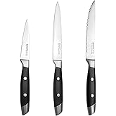 WAGIANT 3-Piece Kitchen Knife Set,Fruit Knife Set,Precision Forged High-Carbon Stainless Steel, Black Ergonomic Handle, 3.5" & 5" Straight & Serrated Edge
