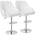 VECELO Bar Stools Set of 2, Adjustable Barstools, Counter Height Stools with Back and Arm, Kitchen Island Stools, Swivel PU Leather Stools, Modern Style, White