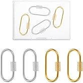 4 PCS Small Locking Carabiner Screw Lock Carabiner Brass Screw Lock Clip Oval Key Clasps Stainless Steel Screws Locking Keychain for Jewelry Making Handbag DIY Accessory