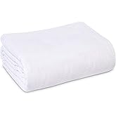 Linteum Textile Cotton Blended Hospital Patient Bath Blanket, Bed Bath Sheet, Twin Blanket Lightweight Sheet Blankets 70x90 in, 1.75 lb. White
