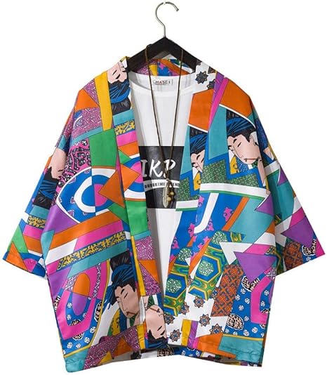 Amazon Co Jp 伝統的な和風着物浮世絵漫画プリント浴衣シャツ夏のファッションハリハラジュックビーチアウトウェアコート Color As Picture Size S ホーム キッチン