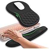 Hokafenle 2in1 Combination, Wave Keyboard Wrist Rest and Ergonomic Curvature Mouse Pad Wrist Support for Relieve Wrist Pain, Filled with Soft Cushion Memory Foam, Black
