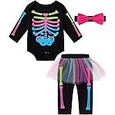 IWALUE Newborn Baby Girls Skeleton Costume Outfit Funny Halloween Skull Tulle Skirt Romper Pants Set