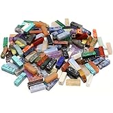 40 Pcs Healing Loose Beads Rectangle Shape Natural Necklace Stone Pendants Crystal Charms for Jewelry Making DIY Craft
