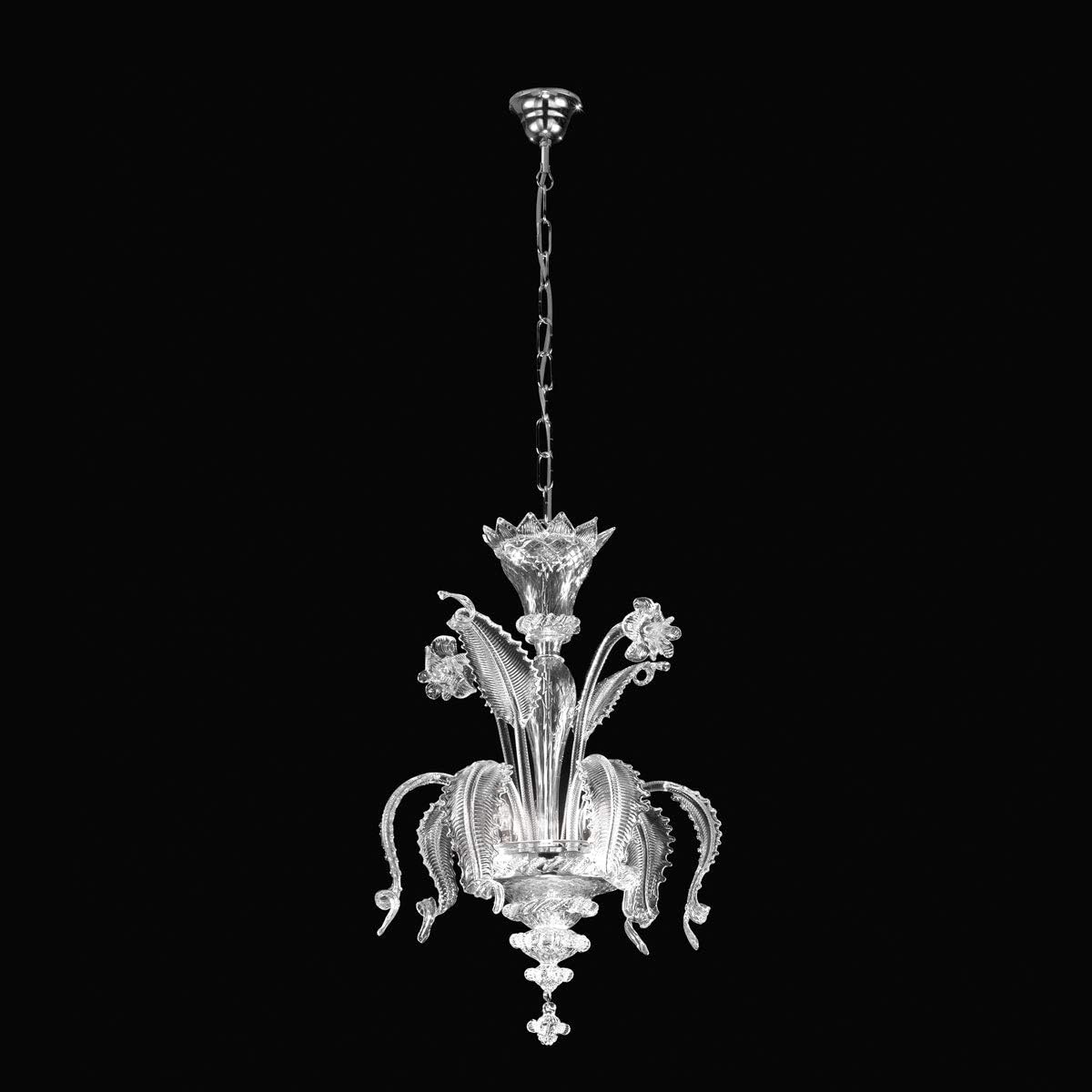 Murano Collection Murano Glass Chandelier in Chrome Transparent Glass Handmade in Italy Luster Classic Transparent Crystal Lamp E14