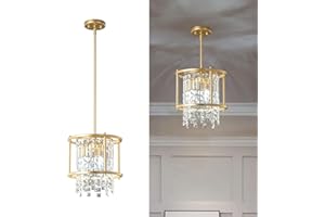 LMQNINE Dining Room Light Fixture Semi Flush Mount Ceiling Light Fixture,Lndustrial Farmhouse Chandelier Gold Metal Crystal Pendant Light for Hallway Entryway Bedroom Balcony Kitchen Island(3-Light)