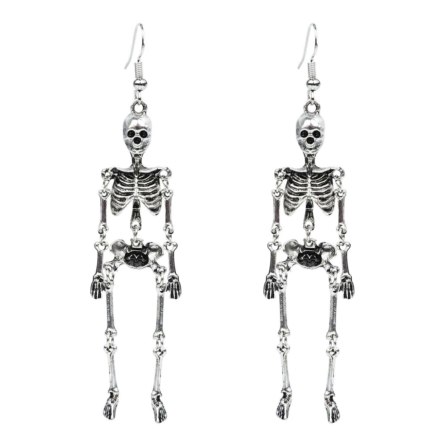 AIEX Halloween Skeleton Earrings - Silver Long Skeleton Earrings for Men Women - Pumpkin Witch Costume