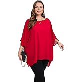 Cute Ann Womens 3/4 Batwing Sleeve Plus Size Elegant Summer Cape Blouse Scoop Neck Oversized Long Casual Tunic Tops Shirts