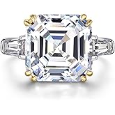 ALQDLI 7CT Engagement Ring for Women,925 Sterling Silver (Size 9) Asscher Cut 12x12MM Simulated Diamond 5A Cubic Zirconia Three Stone Wedding Ring, Promise Anniversary Christmas Gift for Her