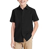 NUMYEAN Boys Short Sleeve Button Down Dress Shirts School Uniform Oxford Shirt Size 7-14 Years