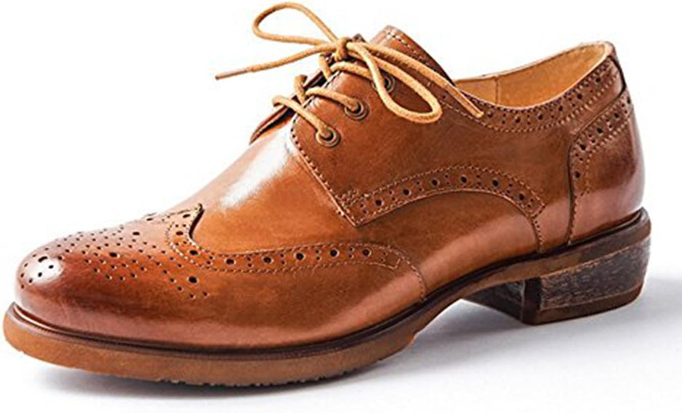 Oxford Shoes for Women Womens Wingtip Black Brown Laces Leather Shoes E208