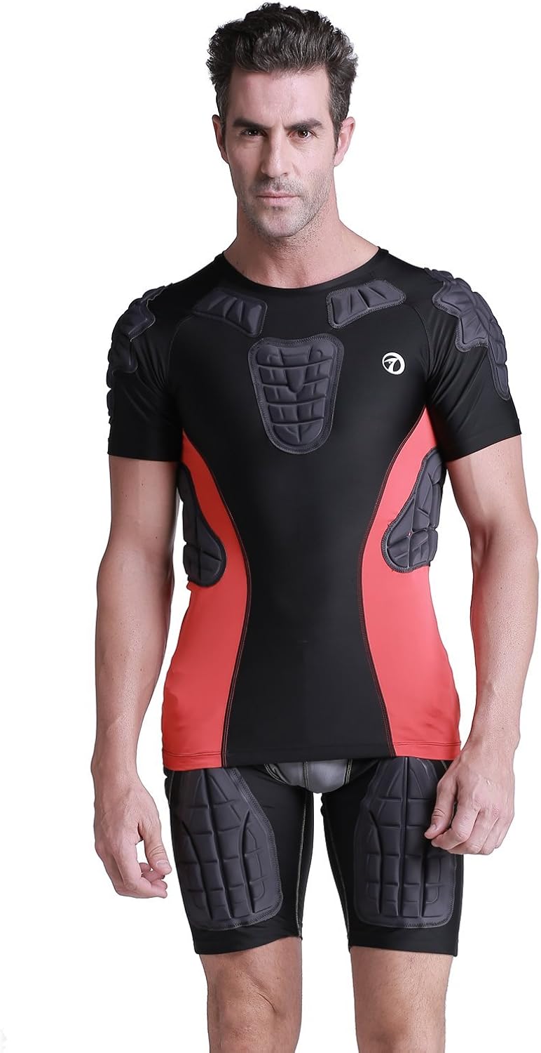 TUOY Men's Padded Compression Shirt Protective T Shirt Rib Chest Protector for Football Paintball Baseball: Clothing