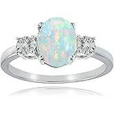 Ice Gems Sterling Silver Created White Opal and Oval Ring