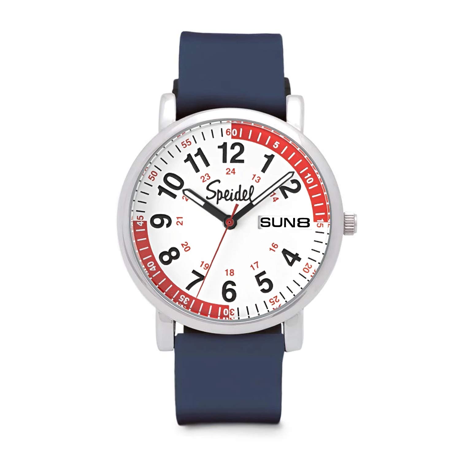 Speidel Scrub Watch™ Pulsometer 30 V2 Pulse Shade Quadrants Nurse Doctors Medical Professionals Students Men Women Unisex Easy Read Dial Military Time Second Hand Silicone Band Water Resistant-Navy