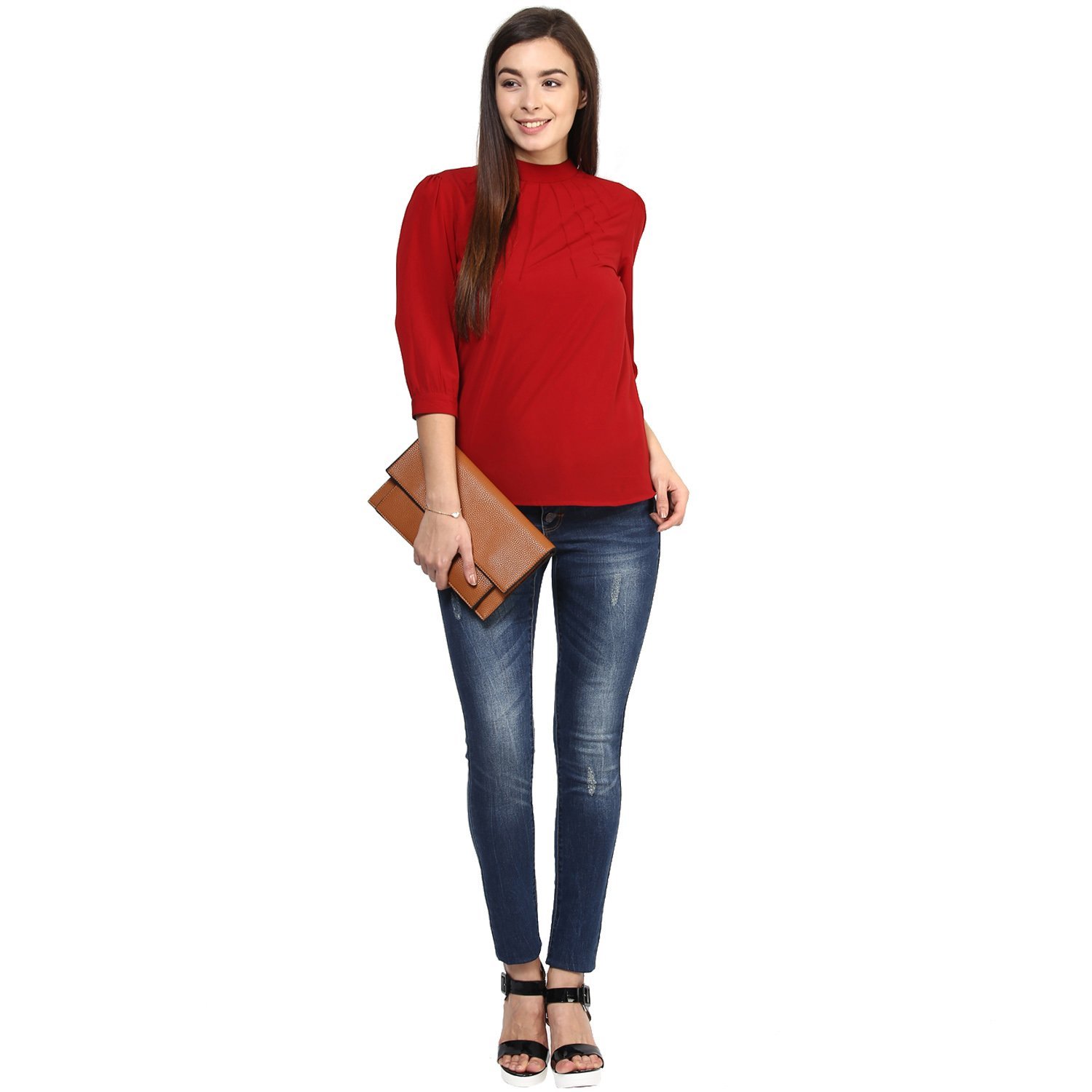 rare women red georgette top (ep1072a)