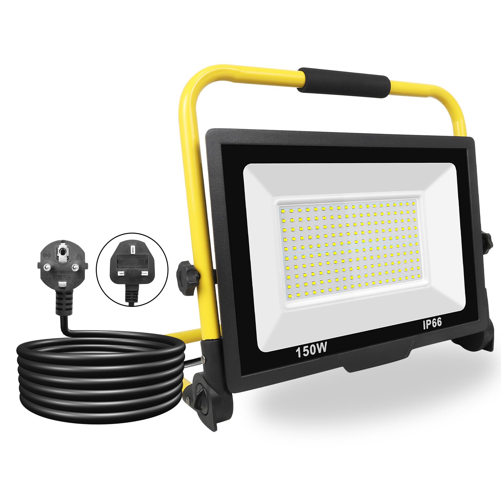 PICAA 15000LM LED Work Light, LED Outdoor Flood Light, Job Site Lights, Plug in Folding Flood Light, Portable Stand Work Lights Floodlight for Car Repairing Home Workshop Garage, 6500K with UK Plug