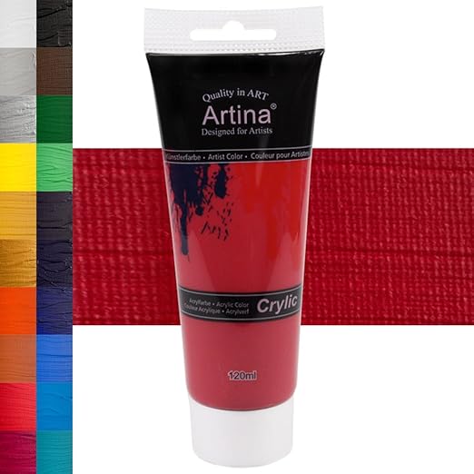 title=Artina Colore acrilico per pittura 120ml Crylic- carminio- qualità per artisti