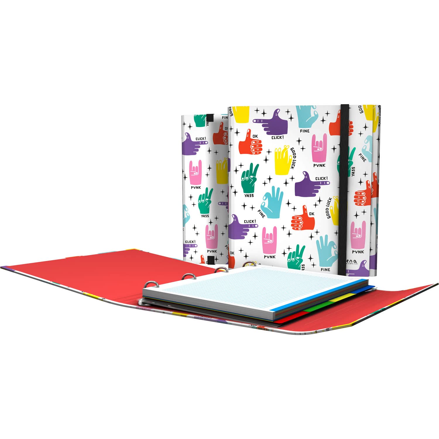 Grafoplás 88212643. 4 Ring Binder with Flap, A4, Rubber Closure, Includes Replacement and Separators, Carpeplus, Elena Corredoira, Hands, Multicoloured