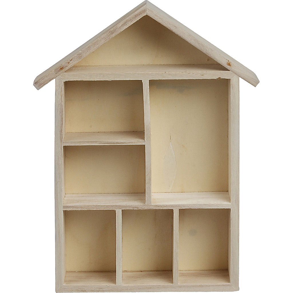 Creativ 575160 1-Piece Wooden House Shaped Shelving System with 7 Small Compartments, Beige
