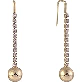 Daisy Fuentes Gold Tone Linear CZ Stone Earrings with Ball Drop