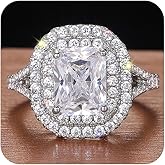 RKKOJJO 925 Sterling Silver Cubic Zirconia Ring Princess Diamond Ring Engagement Ring Wedding Band Rings for Women