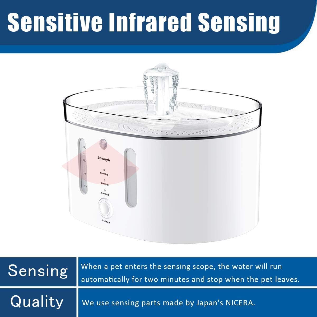 Jnwayb B90 Smart Dog and Cat Water Fountain Dispenser with Infrared