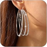 Rhinestone Hoop Earrings for Women Large Gold/Silver Hoop Earrings Big Sparkly Hoops Earrings Hypoallergenic Huggie Hoop Earrings Wedding Prom Jewelry for Women