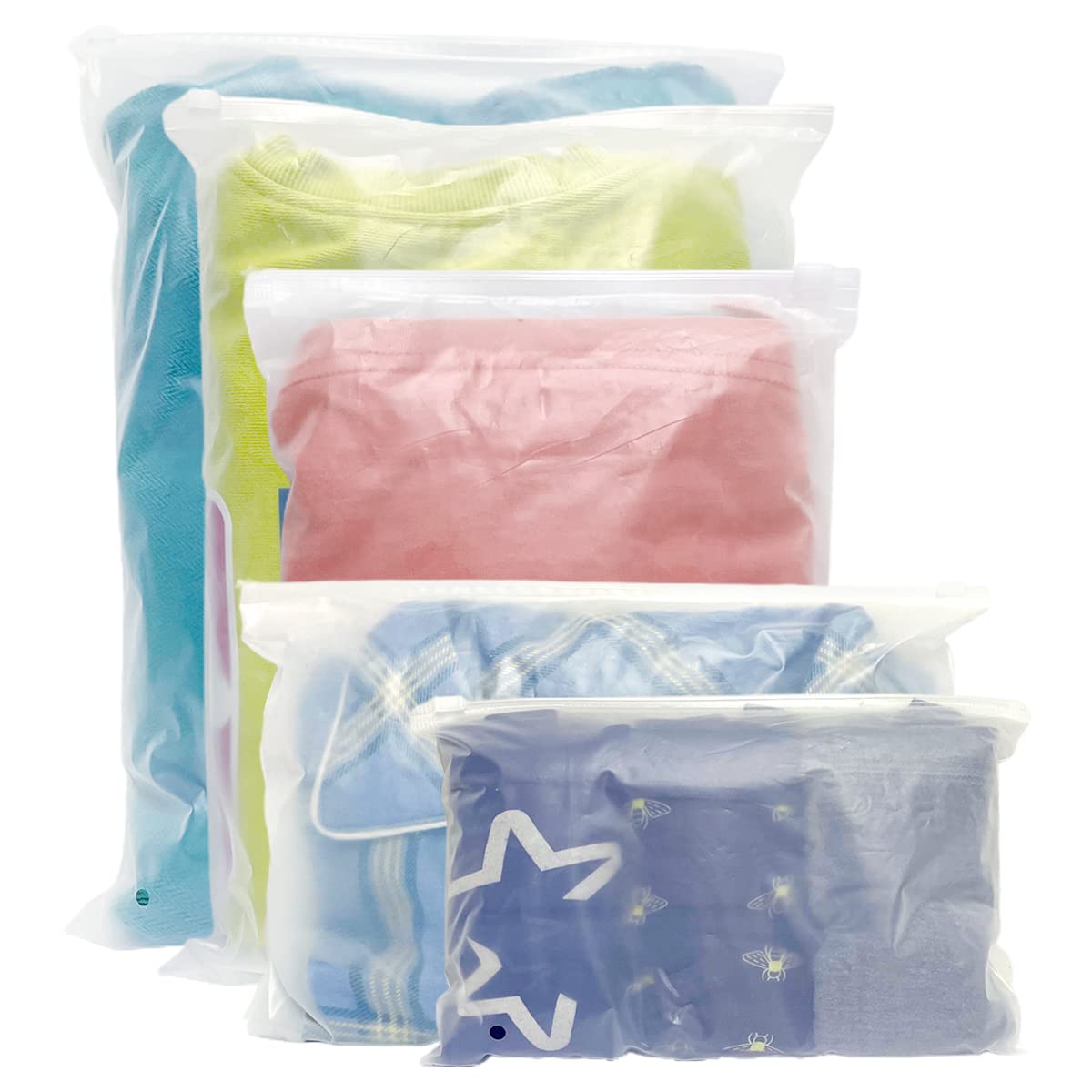 Gretana 24 Pcs Frosted Resealable Bag hospital maternity Travel Storage Clothes Bags in 6 Sizes, Large Plastic Zip-lock Seal Pouch Luggage Organiser for School