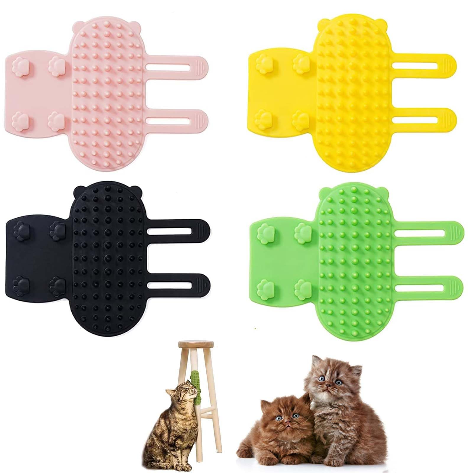 MisFun 4pcs 2-in-1 Self-Cleaning Cat Brush, Cat Brush & Dog Brush, Silicone Cat Care Massage Hair Loss Brush, for Table Legs, Climbing Frame, Dog Pet Hair Loss Glove