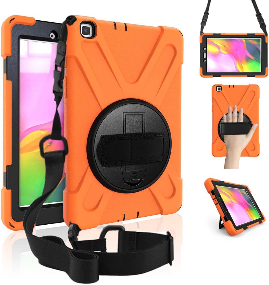 ZenRich Galaxy Tab A 8.0 Case (2019),360 Degree Rotatable Kickstand,Hand Strap and Shoulder Strap, zenrich Hybrid Heavy Duty Shockproof Case for Samsung Galaxy Tab A 8.0 SM-T290/T295/T297 (Orange)