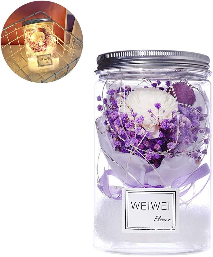Naugust Forever Flower Foam Rose, Dried Gypsophila Get Eternal Flower With LED Light Valentine's Day Birthday Gift