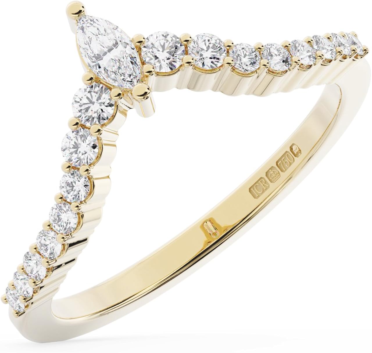 F/SI 0.30CT Claw Setting Marquise & Round Diamond Wishbone Ring Available in 18K Yellow Gold