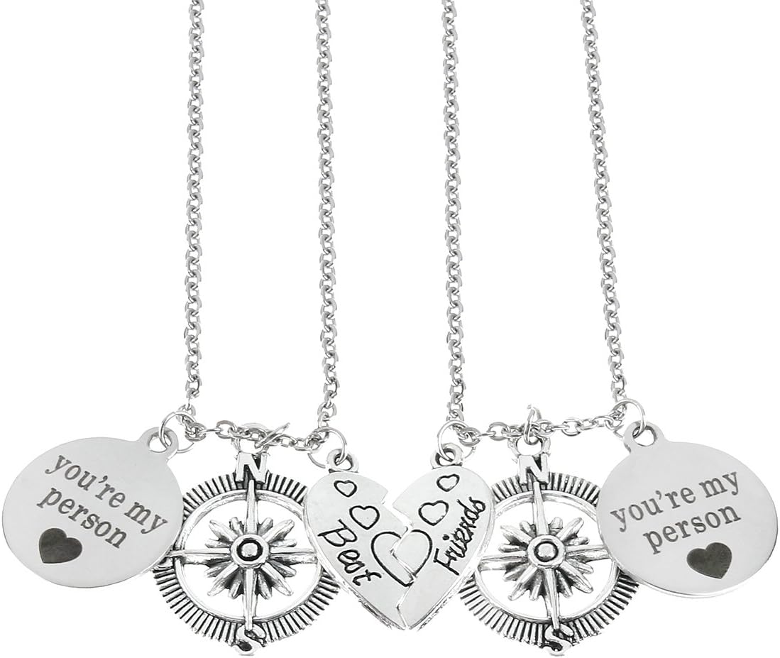 CG Jewelry Best Friends You're My Person Compass Necklace Set Heart Best Friend Necklaces Half Broken Heart Pendant