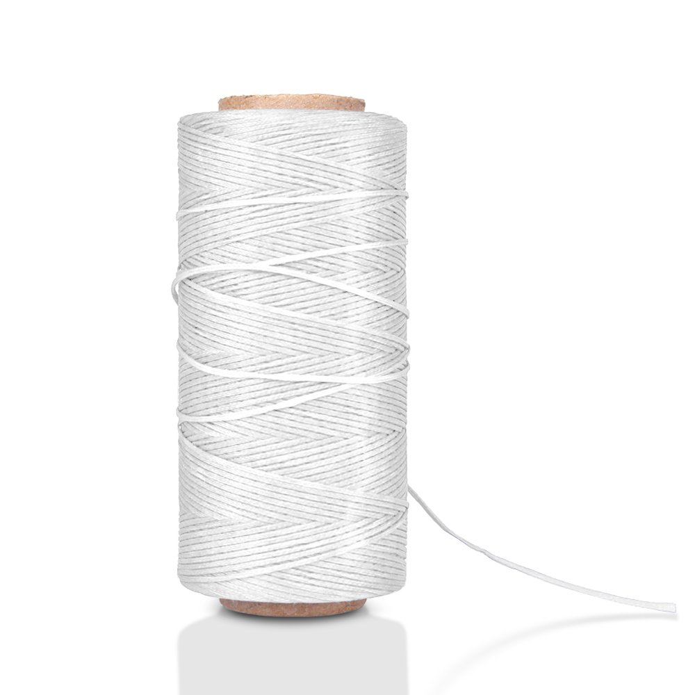 Flexzion Waxed Thread - 284 Yards (260 meters) 0.8mm 150D Polyester Wax Thread for Leather Sewing, Bookbinding, Stitching, Repairing, Beading, & DIY Projects (White) โ image 1