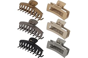 79Style 6pcs Hair Clips For Women Claws Clips For Thick Hair Banana Clips For Hair 3.5 Inch Big Hair Clip Claws Medium Large Plastc Hair Clip For Grils (6 Mutiple Colored -Brwon)