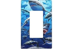 LIRNACL Shark Ocean Single Rocker Light Switch Cover Decorative Funny Wall Plate for Kids Boys Girls Room Standard Size 1 Gang 4.5" x 2.76"