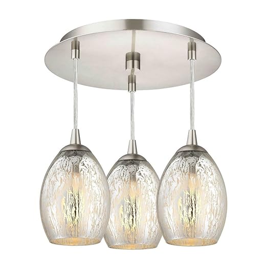 3 Light Semi Flush Ceiling Light With Mercury Oblong Glass In