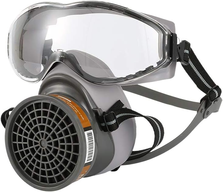 Cuawan 1Set Half Face Gas Mask with Goggles Chemical Dust Mask Filter Breathing Respirators for Painting Spray Welding Industrial Accessories