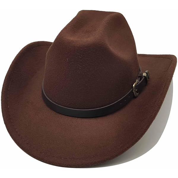 Chapeau De Cowboy En Feutre - Style Western Pour Homme Et Femme - Large Bord 8 Cm - Boucle Amovible - Taille Unique