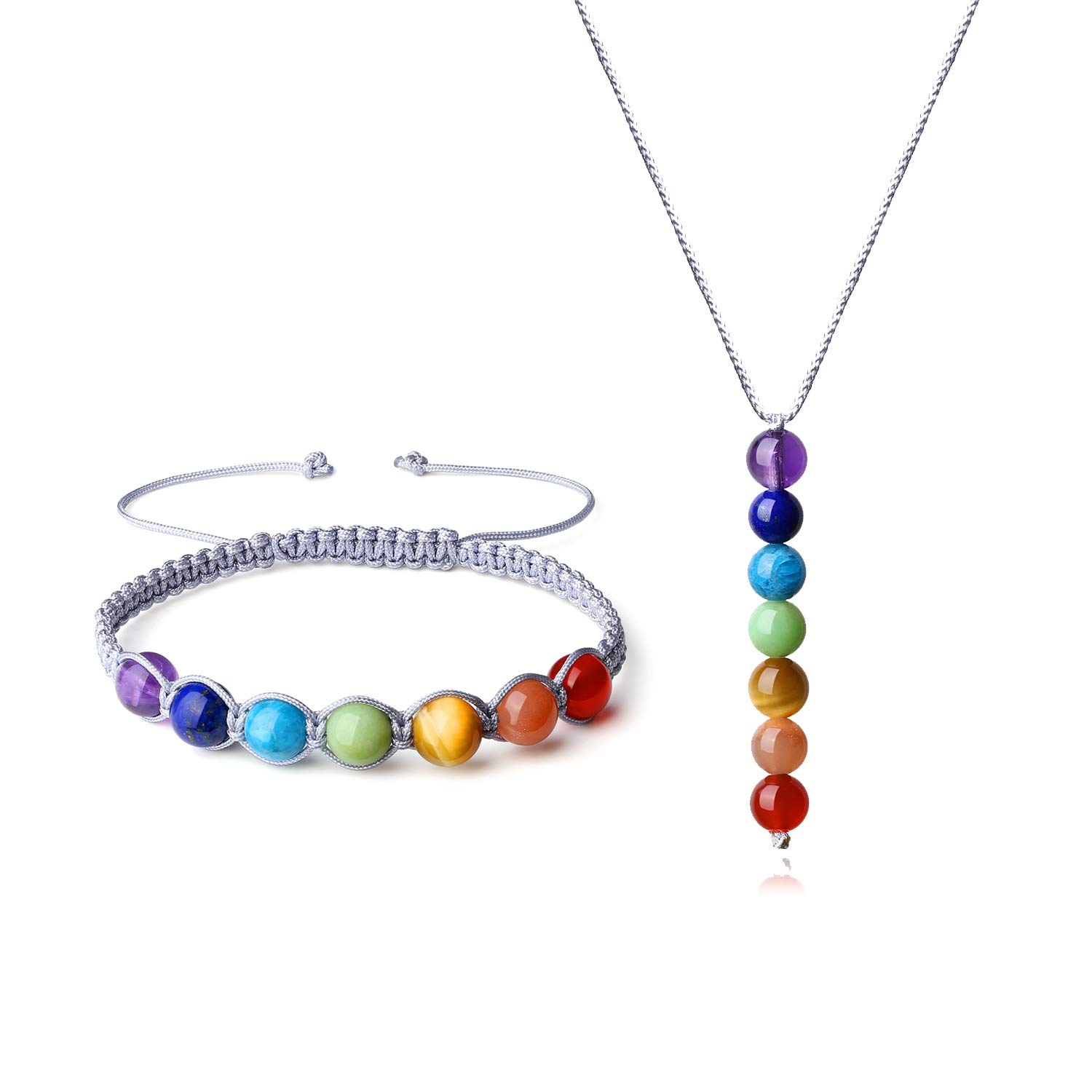 COAI 7 Chakra Balancing Stone Bracelet Pendant Necklace Set