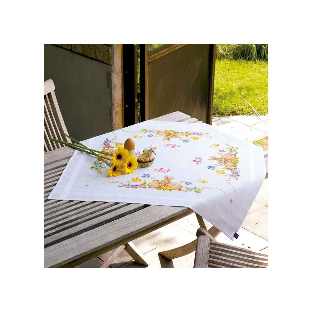 Vervaco Embroidery: Tablecloth: Rabbits, 100% Cotton, Multi-Colour, 40 x 2 x 20 cm