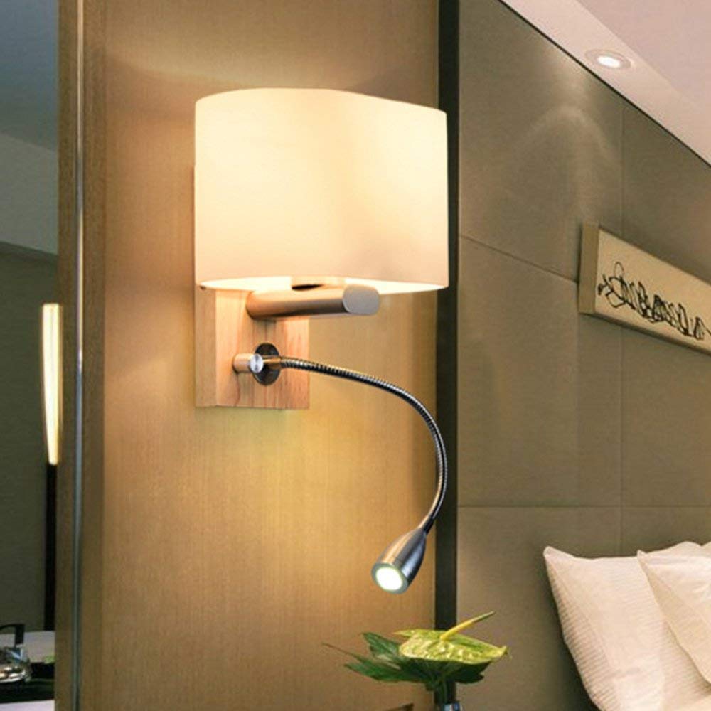 A Holz Wandleuchte verstellbarem Schlauch LED 3W Leselampe Warmweiß