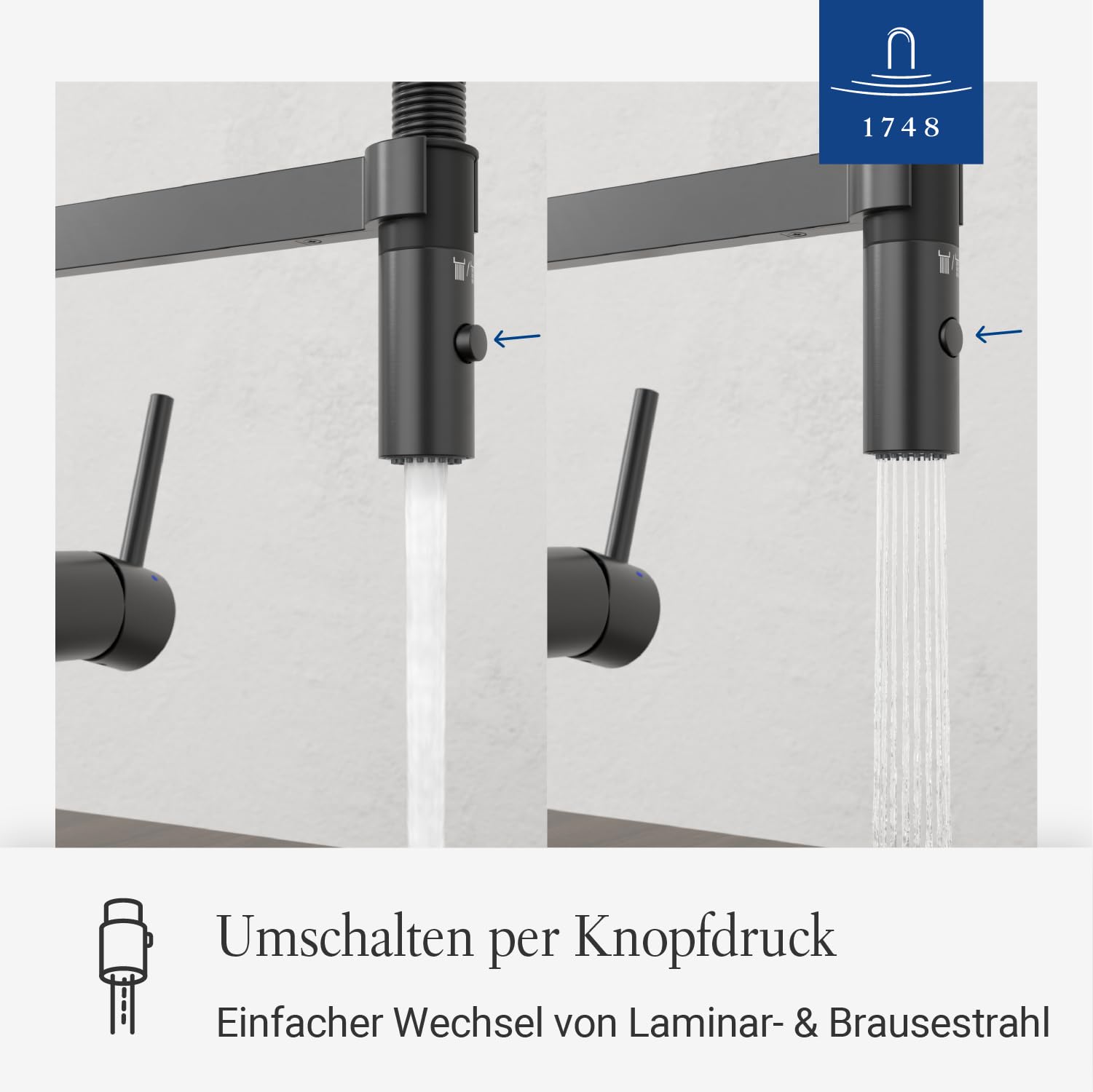 Villeroy & Boch Steel Expert Compact Küchenarmatur, Hochdruck, Wasserhahn Küche mit Umschaltfunktion und schwenkbarem Auslauf, Spültischarmatur wassersparend, Auslauf Höhe 143mm, Anthracite 5